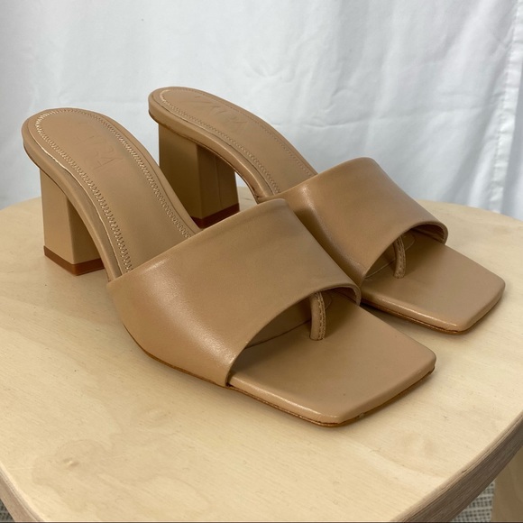 Zara Nude Block Heel Sandal